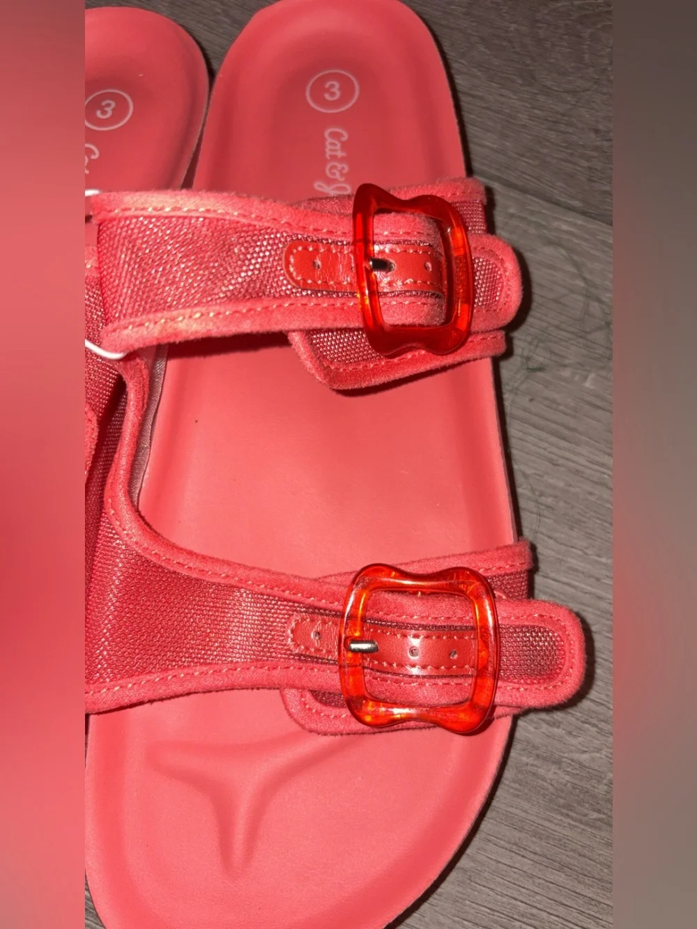 Cat & Jack Girls Size 3 Pink Mesh Double Buckle Adjustable Slide Sandals New!